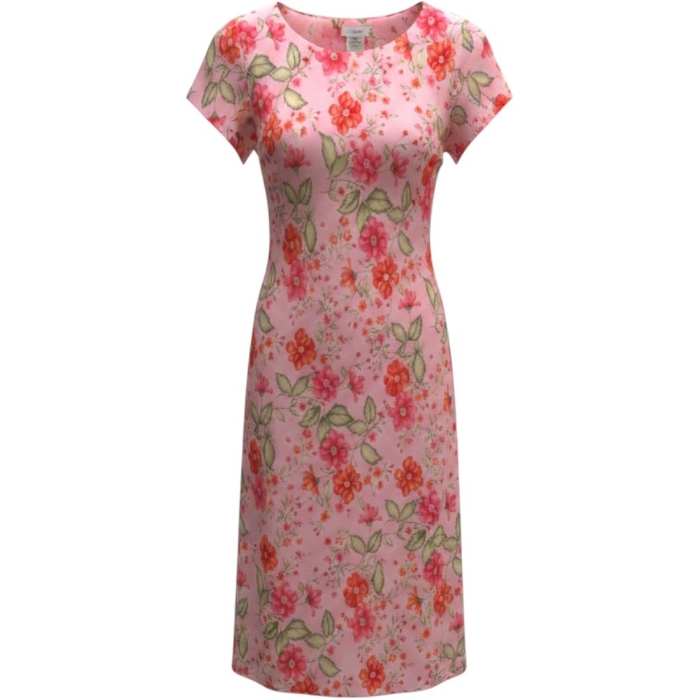 White Stag Vintage Y2k Pink Floral‎ Short Sleeve Midi Dress Strawberry Cream 16